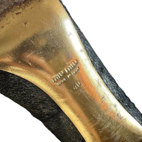 Miu Miu Black/Gold Calf Hair And Coarse Glitter Cap-Toe Block Heel Pumps Size 40 - Picture 13 of 14